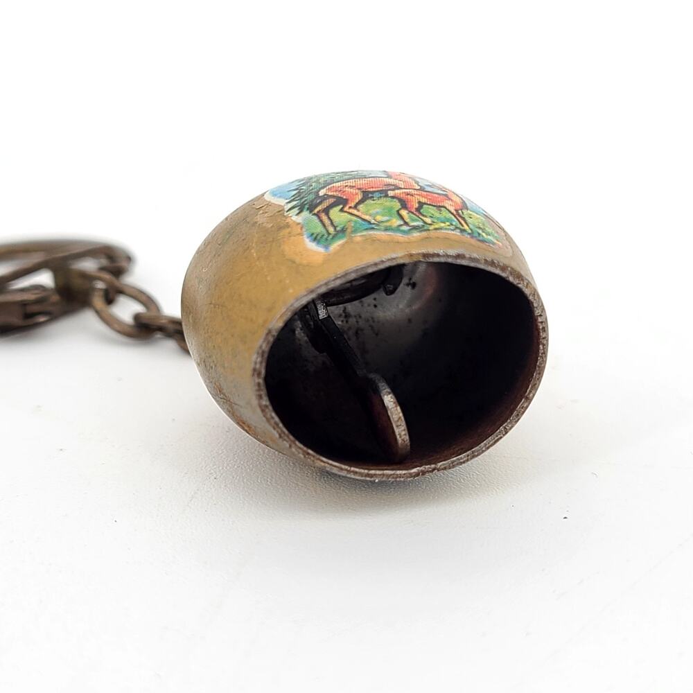 Vintage Hand Painted Brass Miniature Cow Bell Keychain, West Germany, Doe Fawn - Picture 6 of 6